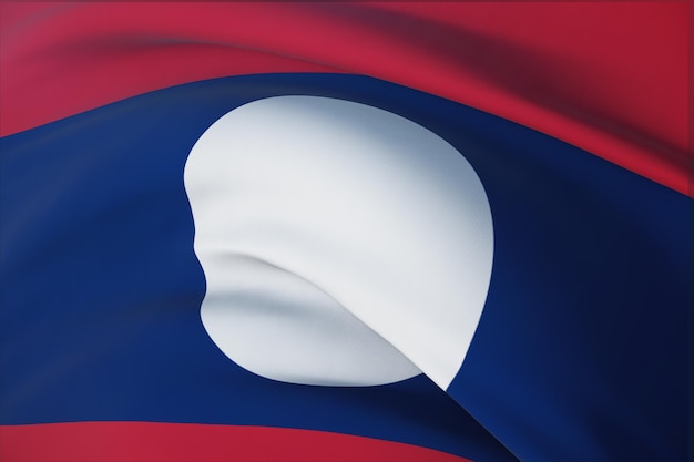 Agitando bandeiras do mundo - bandeira do Laos. Vista do close up, ilustração 3D.