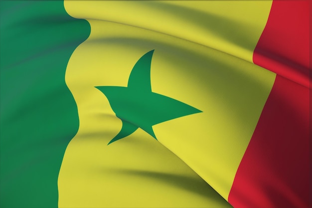 Agitando bandeiras do mundo - bandeira do Senegal. Vista do close up, ilustração 3D.