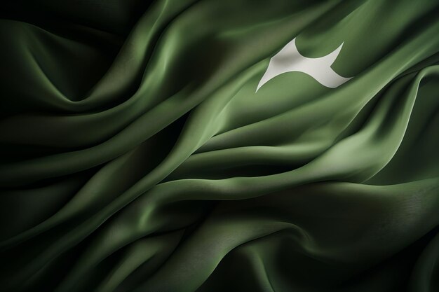 Agitando la bandera de Pakistán en el día de la independencia con fondo de textura de tela y espacio de copia