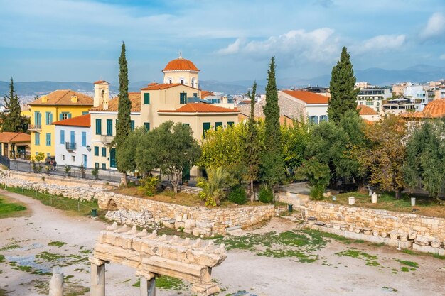 Foto Ágora romana na cidade de atenas, grécia, sítio arqueológico do antigo fórum romano famoso turístico