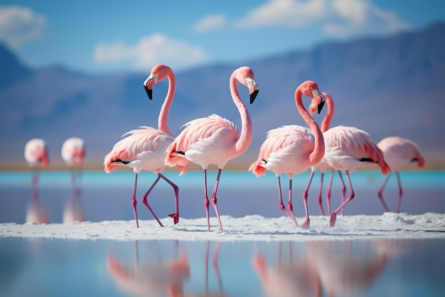 Agraciados flamencos vadeando en aguas caribeñas Aves tropicales silvestres Ai Generativo