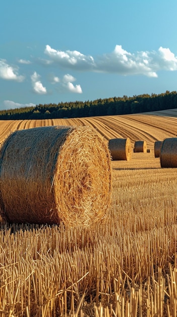 Agrarlandschaft Heuballen verstreut über ein goldenes Feld Vertikales Handy-Hintergrundbild