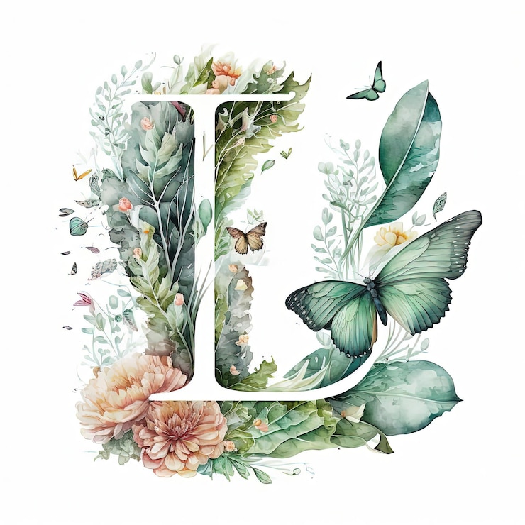 Agrega un toque de naturaleza a tu alfabeto inglés letra L generativa ai