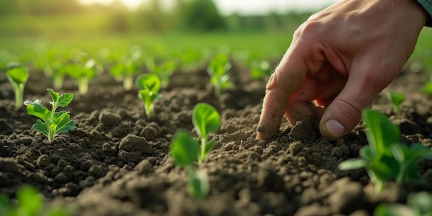 Agricultor a verificar a qualidade do solo IA generativa