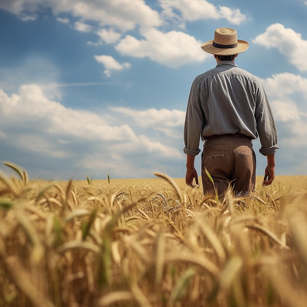 Agricultor en campo de trigo