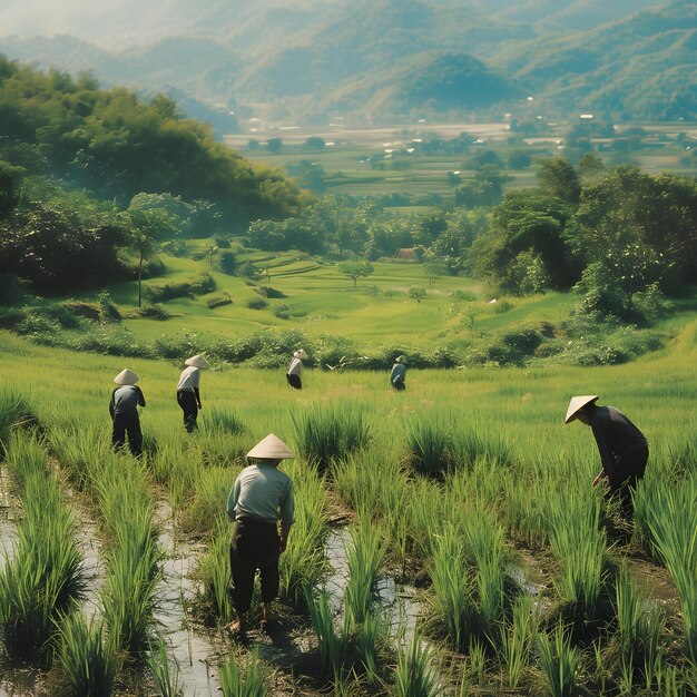 Un agricultor en los campos de arroz