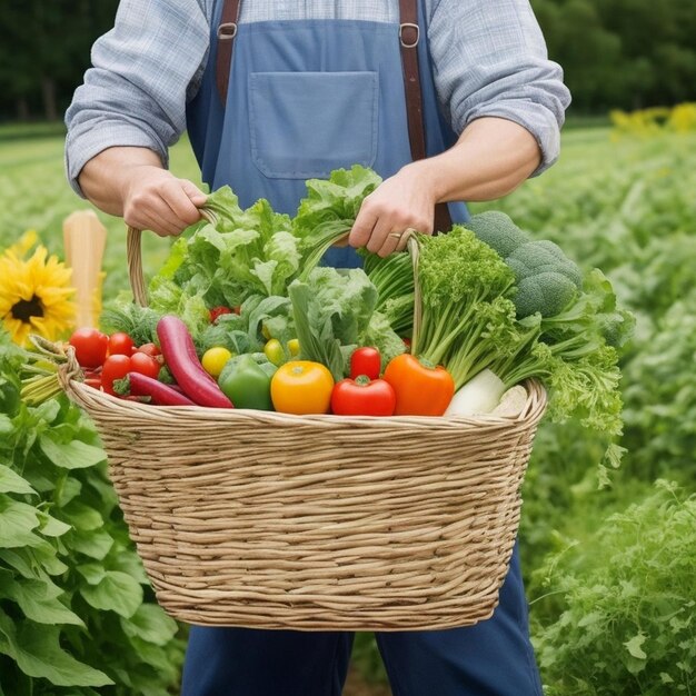 agricultor carregando um cesto de legumes