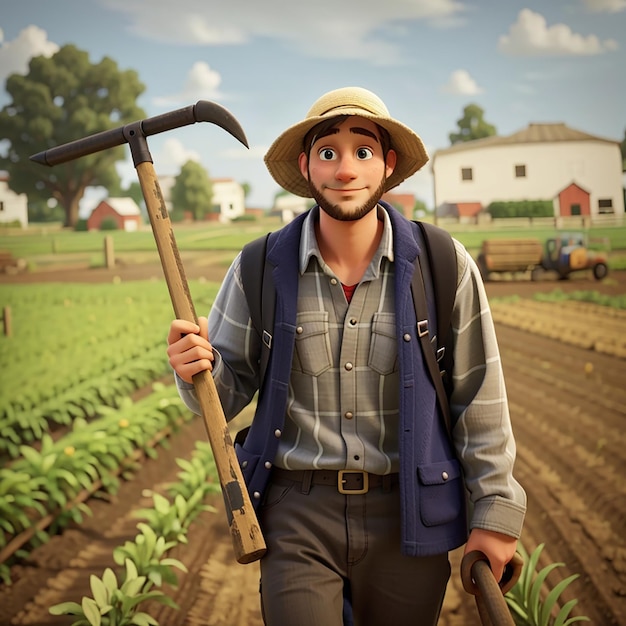 Agricultor carregando uma machada para trabalhar nas terras agrícolas