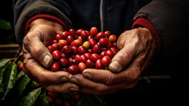 Agricultor colhendo grãos de café de bagas vermelhas Criado com tecnologia Generative AI