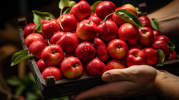 Agricultor colhendo maçãs