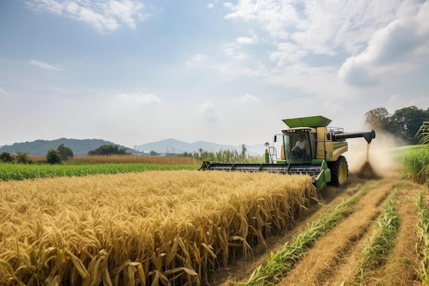 Agricultor colhendo safra de biocombustíveis em campo criado com IA generativa