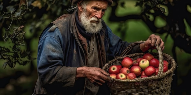 el agricultor cosecha manzanas