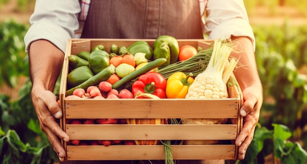 Agricultor con cosecha de verduras IA generativa