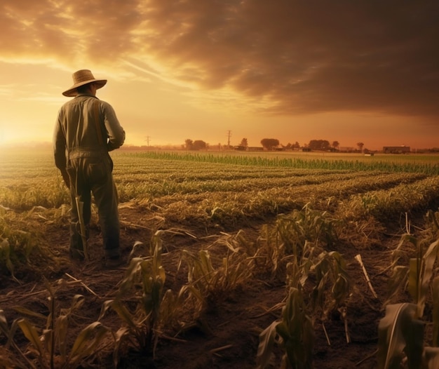 Un agricultor cuidando los cultivos.