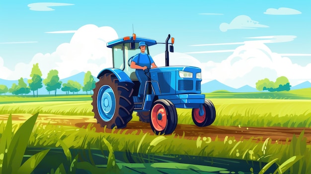 Agricultor de desenho animado dirigindo um trator Imagem gerada por IA