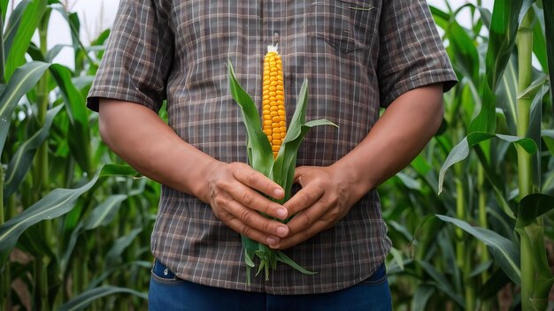 Agricultor detém uma planta de milho no campo A agricultura é uma das principais bases da economia brasileira