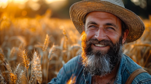 Agricultor em campo de trigo