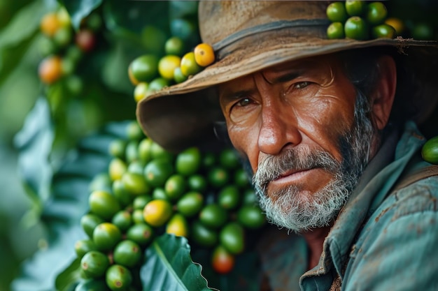 Agricultor em uma plantação de café arábica