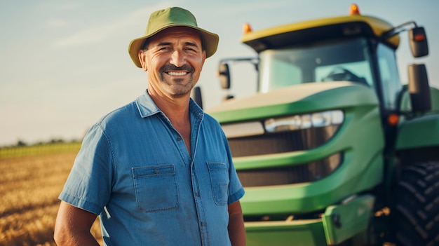 Foto agricultor feliz posando felizmente para a câmera no campo