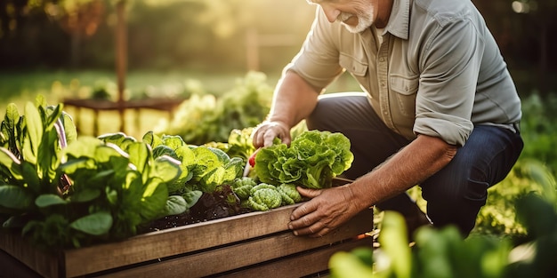 Un agricultor de hortalizas presentando productos recién cosechados.