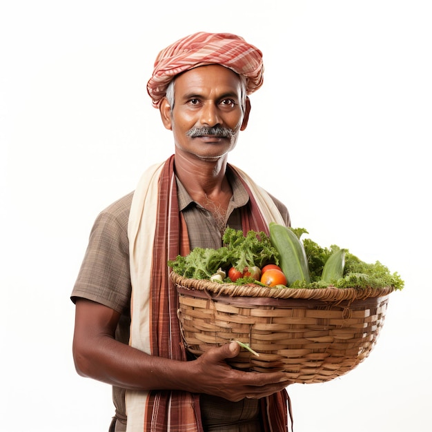 Agricultor Indiano com Produtos Frescos e Traje Tradicional