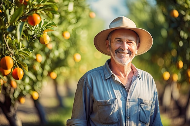 Agricultor en jardín de limón