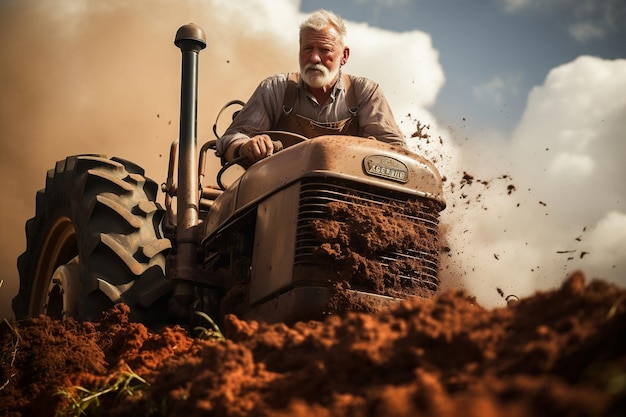 Un agricultor labrando la tierra con una grada de discos en Alemania Generative Ai