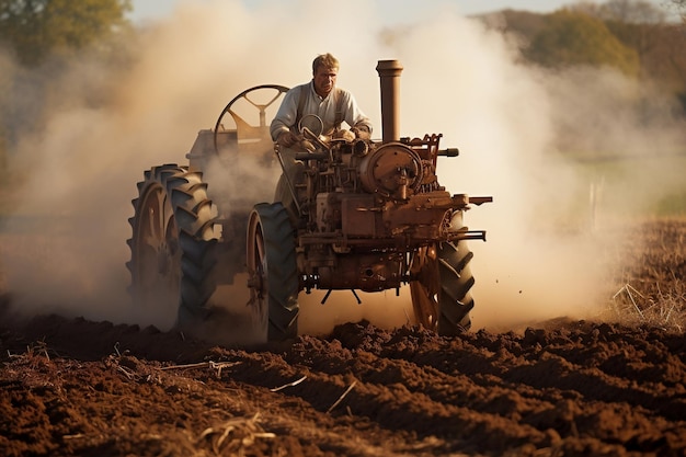 Un agricultor labrando la tierra con una grada de discos en Alemania Generative Ai