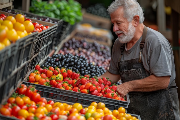 Agricultor no mercado agrícola