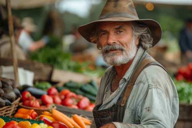 Agricultor no mercado agrícola