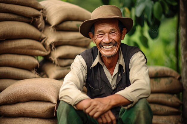 Agricultor en una plantación de café arábica AI Generativo