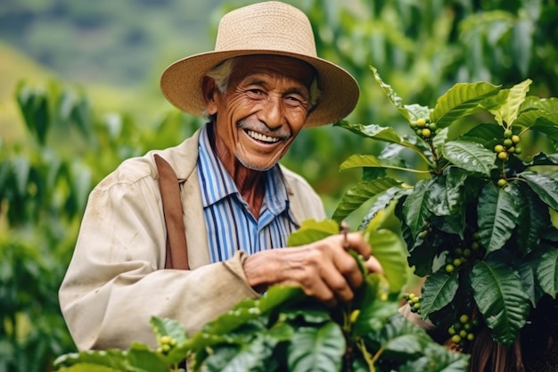Agricultor en una plantación de café arábica AI Generativo