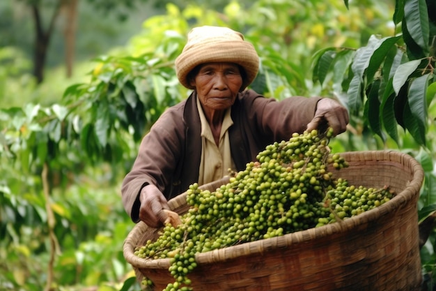 Agricultor en una plantación de café arábica AI Generativo