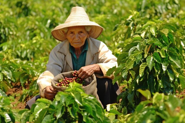 Agricultor en una plantación de café arábica AI Generativo