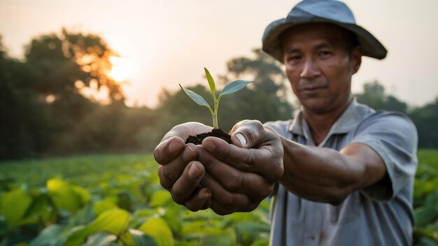 Agricultor que posee plántulas