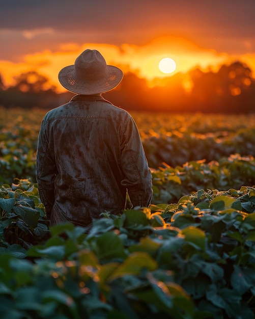 Foto un agricultor que usa el ai para manejar el fondo de los cultivos