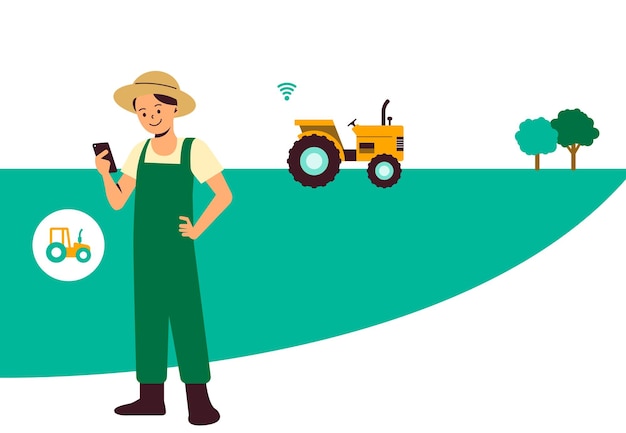 Agricultor que utiliza tecnología de tractor inteligente png
