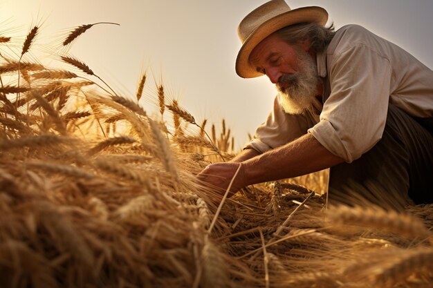 un agricultor recoge el grano