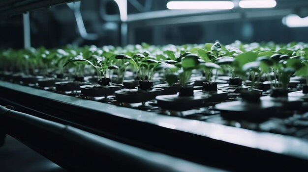 Agricultor robótico inteligente observa e verifica o crescimento da planta gerada por IA