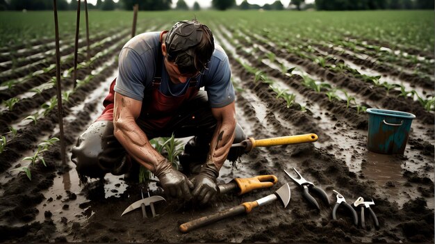 Agricultor trabajando en el campo