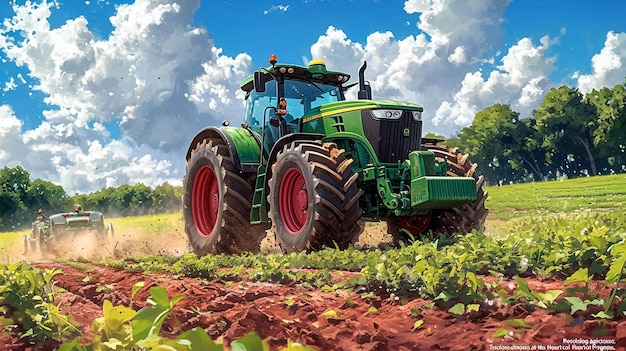 Agricultor con tractor de siembra siembra cultivos en campos agrícolas en primavera