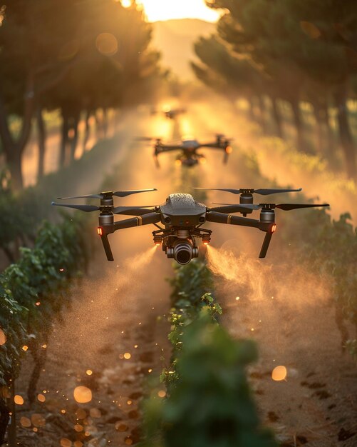 Agricultor usando um enxame de drones de precisão