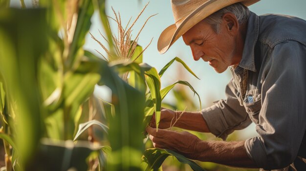 Agricultor verifica brotos de milho