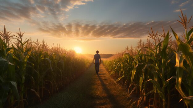 Foto agricultor verifica brotos de milho