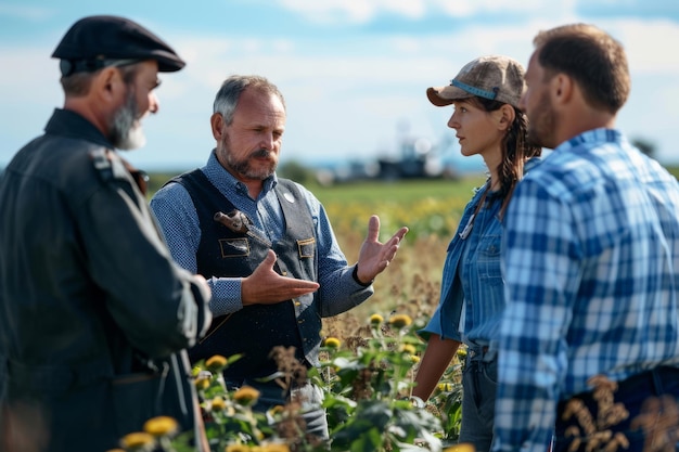 Agricultores a interagir com empresários Inteligência Artificial Geradora