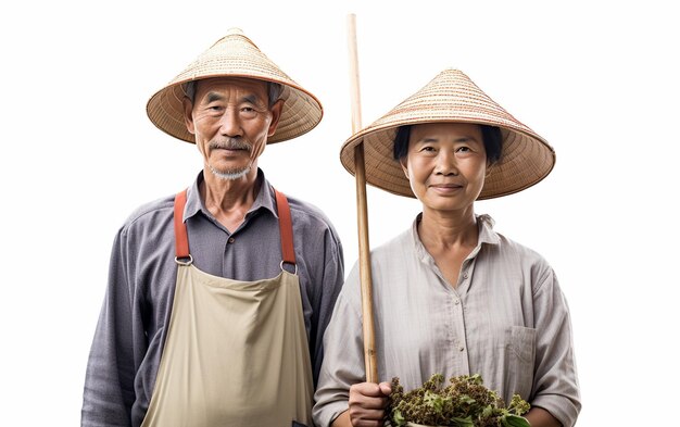 Agricultores asiáticos unidos sobre un lienzo blanco