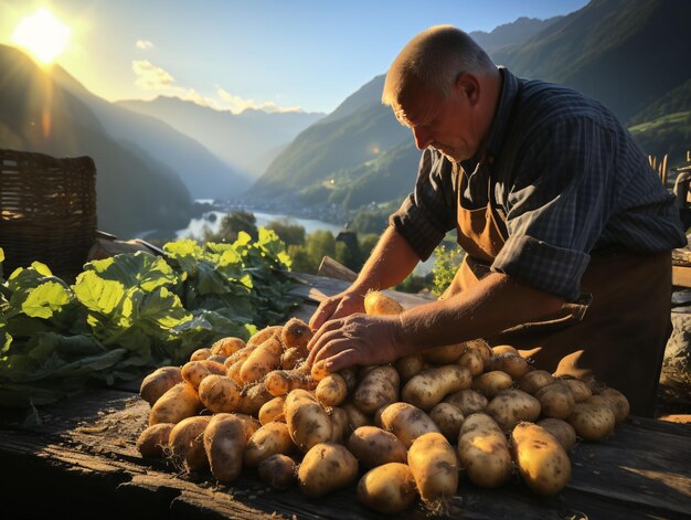 Los agricultores cosechan patatas en un campo con IA generativa de Mountain View