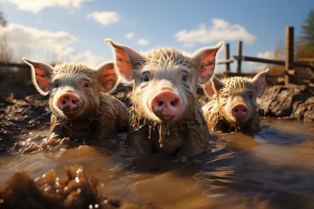 Agricultores criam porcos, reproduzem porcos, realizam pesquisas orgânicas, porcos em fazendas, porcos vendidos no mercado, alimentos em restaurantes.