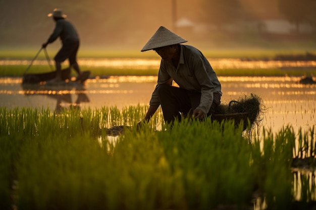 Agricultores cultivam arroz