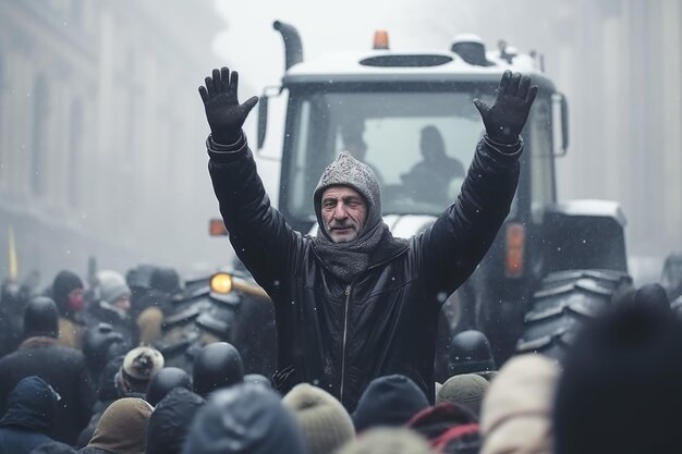 Foto agricultores em greve na cidade pessoas em greve protestando contra o aumento de impostos e a abolição